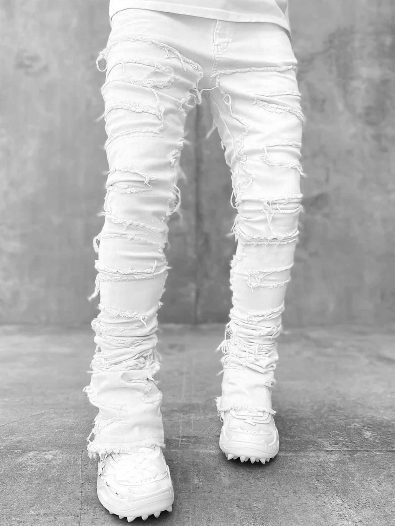 Herrbyxor Individuellt lappade byxor Långa, åtsittande passform Staplade jeans för herrkläder